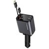 RAMPOW Caricabatterie Auto, 65W 4 in 1 Caricatore auto Retrattile, con Cavi USB C e cavo Lightning Retrattili, Carica Batteria per Auto per iPhone 16/15, Samsung S24/23, iPad - Bianco Argento