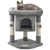 lionto Tiragraffi con Piattaforma, Grotta e Sisal, 60 cm, Grigio Scuro | Tiragraffi piccolo per gatti con grande cuccia, 2 palline in peluche e grotta per arrampicata, gioco e cura unghie