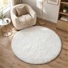 BEIMO Tappeto Shaggy Tondo in Pelo Alto Morbido, Lavabile e Antiscivolo, Bianco, per Camera da Letto e Soggiorno, R120 cm