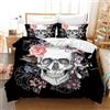 Leleyouzer Copripiumino Teschio 135×200 cm,Motivo Teschio Gotico,Set Biancheria da Letto Teschio con Due Federe 50×75 cm(S4)