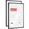 HIMEETIME® 2x Cornice per foto,40x50 cm,Alluminio spazzolato Metallo Nero,Passepartout 30x40cm,Cornice 40x50cm Grande per Foto Disegni,Solo per Espositore a Parete