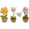 YANGSHINE - Confezione da 3 mini fiori artificiali in vaso fatti a mano all'uncinetto per decorare l'ufficio, l'auto, il cruscotto, colore: rosa