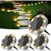 Peasur Luci Solari da Giardino, 4 Pezzi Faretto Led da Esterno Solare da Terra, 8 LED Sepolta Faretti Solari Impermeabile per Prato, Scala, Paesaggio (Bianco Caldo)