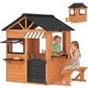 AIYAPLAY Casetta per Bambini da Esterno con Cucina in Legno di Abete, Marrone