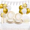 GOLDNICE Stoviglie Piatti Festa per Feste Compleanno Bianco e Oro, 25 Ospiti Set Piatti di Carta e Bicchieri con Tovaglioli, Tovaglia, per Baby Shower Matrimoni Anniversari Laurea Natalizi Feste Decorazione