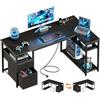 Coleshome Scrivania Angolare con Cassetti, Scrivania Salvaspazio, Scrivania per Computer con Presa di Corrente e Porta di Ricarica USB (Nero, 140x80cm)