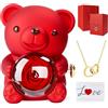 WUSUPU Orso con Rosa e Collana,Orso di Rosa Eterna Confezione Regalo,Orsetto di Rose Stabilizzate,Idee Regalo Donna,Mamma,Moglie Rose Stabilizzate per San Valentino,Festa della Mamma,Anniversario