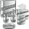 Creative Scents Accessori da bagno Dwellza Silver Mosaic Set 6 pezzi Set da bagno Collezione Caratteristiche Dispenser di sapone Portaspazzolino Tumbler Portasapone Copertura del tessuto Cestino dei rifiuti