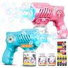 Tecnock Confezione da 2 pistole per bolle di sapone per bambini, automatiche, con luce LED e 10 ugelli, 8 batterie AA incluse, 3 bottiglie di soluzione per bolle di sapone e 10 ricariche, leggere, a