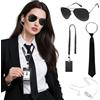 BACH AND BOOZY 4 pezzi set accessori costume agente segreto detective kit completo occhiali cravatta adulti natale halloween cosplay feste costumi