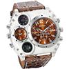 Jewelrywe Orologio da Polso Rotondo Dual Time Cool Bussola Termometro Quadrante Display Marrone