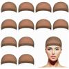 EBOOT 12 Pezzi Cuffia Parrucca Nylon Wig Cap Marrone Chiaro Calotte Retina per Capelli Elastica Traspirante Copricapo Sottocalotta per Donna Uomo Cosplay Carnevale Teatro Uso Quotidiano