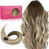 Wennalife Extension Capelli Veri Cheratina, 35cm Extension Cheratina Capelli Veri, Ombreggiatura dal Castano Noce al Castano Cenere e al Biondo Candido Remy Umani per 50g 50 Ciocche