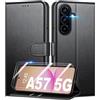 Mofurd Cover per Samsung Galaxy A57 5G Libro in Pelle PU, [con 2 Pezzi Pellicola Vetro Temperato] Custodia Portafoglio Antiurto [Blocco RFID] [Funzione di Supporto] [Slot Schede], Nero