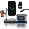 MMOBIEL Caricatore Wireless Magnetica 5 in 1 con Sveglia, Altoparlante Bluetooth e Luce Notturna LED per MagSafe di MMOBIEL - Stazione Ricarica Qi2.2 25W per iPhone, per Apple Watch e per AirPods - Nero