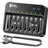 EBL Caricabatterie per batterie AA AAA 9V, 8 slot caricatore indipendenti, ingresso USB-C PD3.0 & Micro USB, caricatore rapido