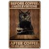 KONFEN Targa in Metallo Gatto retrò, Gatto Che Beve Il caffè Vintage Targhe Metallo Artistica Metal Gatto Decorazione Divertente Sign per Parete Coffee Bar Casa 12 * 8 Pollici