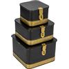 Creative Co-op Set di 3 scatole impilabili quadrate in metallo con coperchio e chiusura a scatto, colore: nero