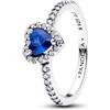 PANDORA Anello da donna in argento con cuore sublime, blu principessa, 198421C09, 52, Argento sterling, Zirconia cubica
