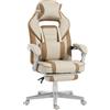 HOMCOM Sedia Gamer Reclinabile con Altezza Regolabile Poggiapiedi Estraibile Supporto Lombare e Poggiatesta Rimovibile Crema | Aosom Italy