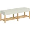 HOMCOM Panca Portascarpe con Seduta Imbottita 2 Persone Scaffale Aperto Struttura in Legno 140x44x48 cm Crema e Legno Naturale | Aosom Italy