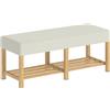 HOMCOM Panca portascarpe, panca contenitore con seduta imbottita, scaffale aperto, legno di hevea, 120x44x48 cm, legno naturale | Aosom Italy