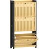 HOMCOM Scarpiera 18 paia con 3 cassetti ribaltabili, ante a griglia in bambù, 60x24x118cm, Nero e legno naturale | Aosom Italy