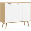 HOMCOM Mobile basso contenitore 2 armadi 3 porte motivo chevron ripiani regolabili in altezza 91,5 x 35 x 77,4 cm legno naturale | Aosom Italy