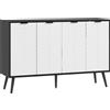 HOMCOM Madia a 4 ante Madia per soggiorno Ripiani regolabili Gambe in legno per cucina Bianco e Nero 120x35x77,4 cm | Aosom Italy