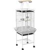 PawHut Gabbia per uccelli, gabbia per pappagalli con 3 porte, 2 posatoi, ruote 360°, ciotole, ripiano, posatoio, 62,5x62,5x156cm, Bianco | Aosom Italy
