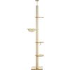 PawHut Tiragraffi a soffitto con protezione anti-ribaltamento, palo in corda di sisal e pannello truciolare, 40x40x250 cm, Crema e bianco | Aosom Italy
