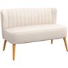 HOMCOM Divano design retrò 2 posti, gambe in legno, 117 cm x 56,5 cm x 77 cm, bianco crema | Aosom Italy