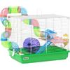PawHut Gabbia per Criceti con Tunnel Ciotola Abbeveratoio Casetta Rampa Ruota da Esercizio Vassoio Rimovibile 46x30x37 cm Verde | Aosom Italy
