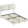 HOMCOM Letto Matrimoniale 135x190 cm Rete con Testiera Imbottita Effetto Sospeso Struttura Metallica Beige | Aosom Italy