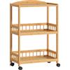 HOMCOM Carrello da cucina a rotelle con 3 ripiani, carrello di servizio con spazio di stoccaggio scaffale da cucina su ruote, per cucina bagno ufficio legno naturale | Aosom Italy