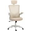 HOMCOM Sedia da ufficio ergonomica, poltrona da ufficio, braccioli sollevabili, supporto lombare, poggiatesta, 60x63x120cm, beige | Aosom Italy