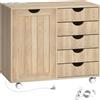 HOMCOM Mobile per Stampante con Stazione di Ricarica e Ruote 5 Cassetti Porte USB Ripiano Regolabile Naturale | Aosom Italy