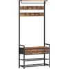 HOMCOM Stand appendiabiti con ganci, panca porta-scarpe, organizer d'ingresso in stile industriale, struttura in acciaio, Marrone rustico | Aosom Italy
