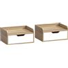 HOMCOM Set da 2 comodini da parete, comodini con cassetto e ripiano con bordi rialzati, 40x30x19,5cm, legno naturale | Aosom Italy