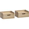 HOMCOM Set da 2 comodini da parete, comodini con cassetto e ripiano con bordi rialzati, 40x30x19,5cm, legno naturale | Aosom Italy