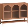 HOMCOM Buffet soggiorno, mobile contenitore con 3 ante vetrate ad arco e ripiano aperto, 140 x 40 x 105 cm, verde chiaro | Aosom Italy