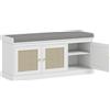 HOMCOM Panca portascarpe ingresso 9 paia, panca contenitore, 3 ante in rattan, cuscino e ripiano regolabile, 105x35x47cm, bianco | Aosom Italy