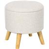 HOMCOM Pouf rotondo poggiapiedi sgabello con vano portaoggetti gambe in legno design moderno crema | Aosom Italy