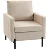 HOMCOM Poltrona da salotto, divano 1 posto imbottito con braccioli, seduta ampia e piedi in acciaio, 73 x 77 x 87 cm, beige | Aosom Italy
