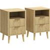 HOMCOM Set da 2 comodini, comodini con 2 cassetti e vano aperto, angoli arrotondati, 40 x 40 x 61 cm, rovere | Aosom Italy
