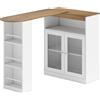 HOMCOM Tavolo da Bar Estensibile e Girevole 90° con Ripiani Aperti e 2 Ante in Vetro 150x80x105,5 cm Bianco e Legno Naturale | Aosom Italy