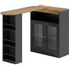 HOMCOM Tavolo da Bar Allungabile e Girevole 90° con Ripiani Aperti e 2 Ante in Vetro 150x80x105,5 cm Nero e Legno Naturale | Aosom Italy