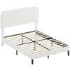 HOMCOM Struttura Letto 140x190 cm con Sommier, Testiera Regolabile, Letto Matrimoniale Imbottito in Velluto Teddy, Doghe in Metallo, Bianco | Aosom Italy
