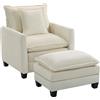 HOMCOM Poltrona da salotto con poggiapiedi, poltrona 1 posto in chenille, seduta ampia, imbottitura a doppio strato, 85x128x86cm, crema | Aosom Italy