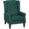 HOMCOM Poltrona a orecchie elegante, imbottitura spessa, rivestimento removibile, 74 x 86 x 102 cm, Verde scuro | Aosom Italy